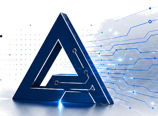 Blue three-dimensional Delta symbol in a technology environment